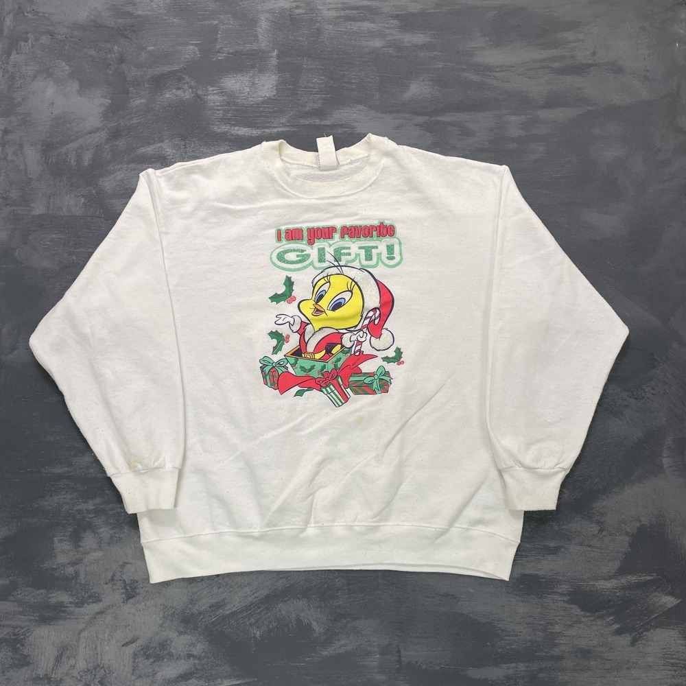 vintage Tweety bird christmas im your favorite gift sweatshirt mens xl white 90s